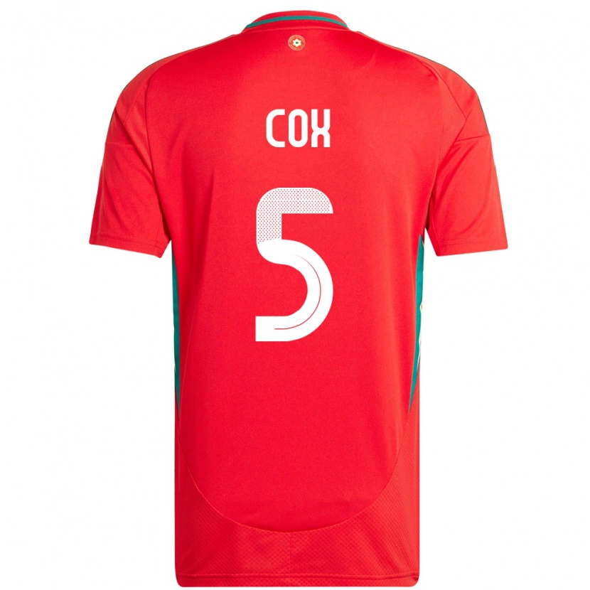 Danxen Bambino Maglia Galles Daniel Cox #5 Rosso Kit Gara Home 24-26 Maglietta