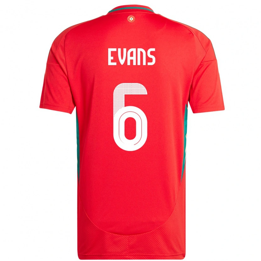 Danxen Bambino Maglia Galles Louis Evans #6 Rosso Kit Gara Home 24-26 Maglietta