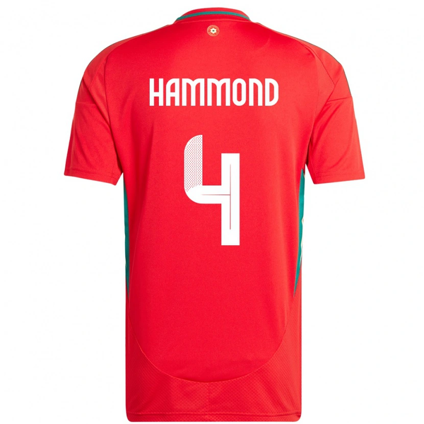 Danxen Bambino Maglia Galles Ben Hammond #4 Rosso Kit Gara Home 24-26 Maglietta