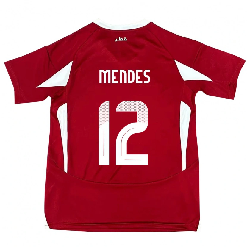 Danxen Bambino Maglia Qatar Lucas Mendes #12 Rosso Kit Gara Home 24-26 Maglietta