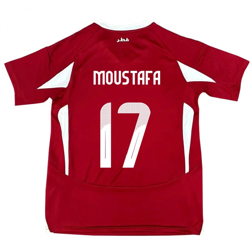 Danxen Bambino Maglia Qatar Abdelrahman Moustafa #17 Rosso Kit Gara Home 24-26 Maglietta