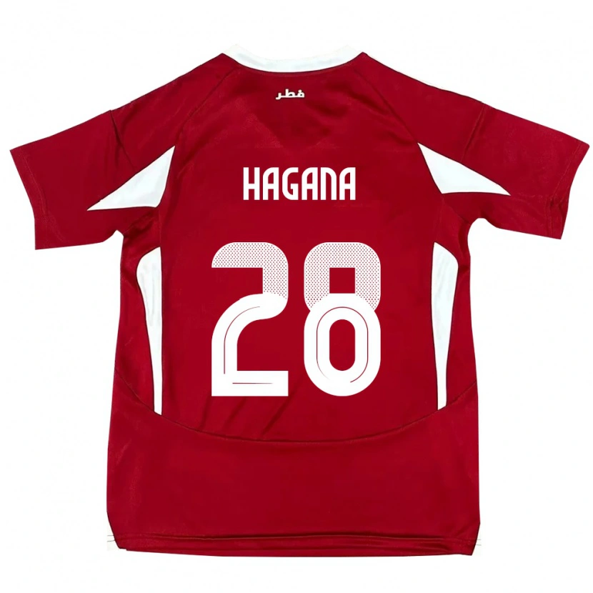 Danxen Bambino Maglia Qatar Ahmed Hagana #28 Rosso Kit Gara Home 24-26 Maglietta