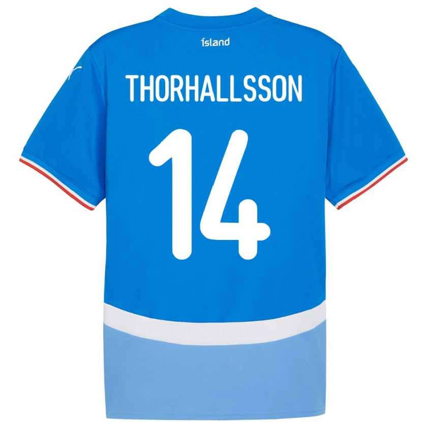 Danxen Bambino Maglia Islanda Dagur Dan Thórhallsson #14 Blu Kit Gara Home 24-26 Maglietta