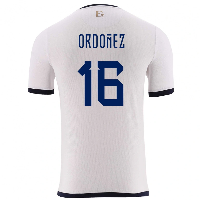Danxen Bambino Maglia Ecuador Joel Ordóñez #16 Bianco Kit Gara Away 24-26 Maglietta