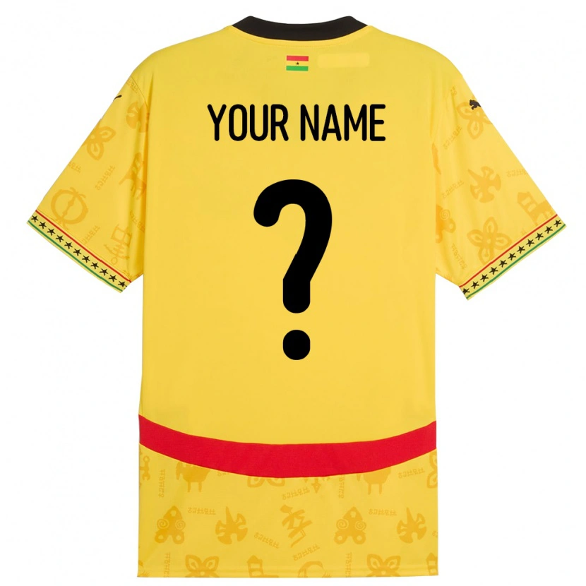 Danxen Bambino Maglia Ghana Il Tuo Nome #0 Giallo Kit Gara Away 24-26 Maglietta