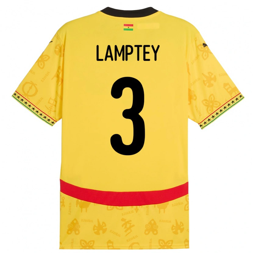 Danxen Bambino Maglia Ghana Tariq Lamptey #3 Giallo Kit Gara Away 24-26 Maglietta