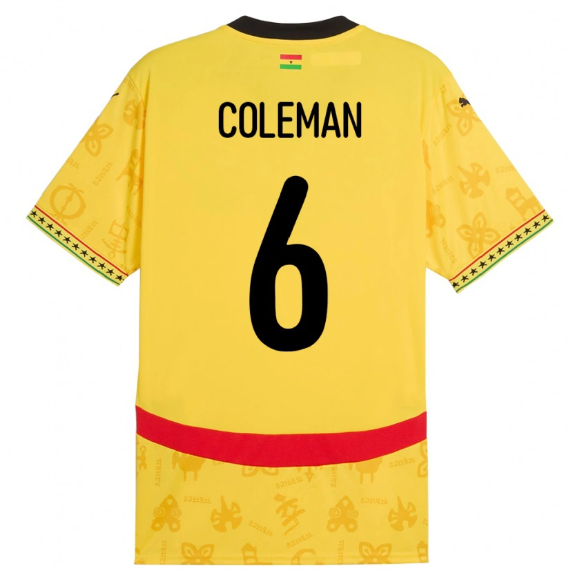Danxen Bambino Maglia Ghana Ellen Coleman #6 Giallo Kit Gara Away 24-26 Maglietta