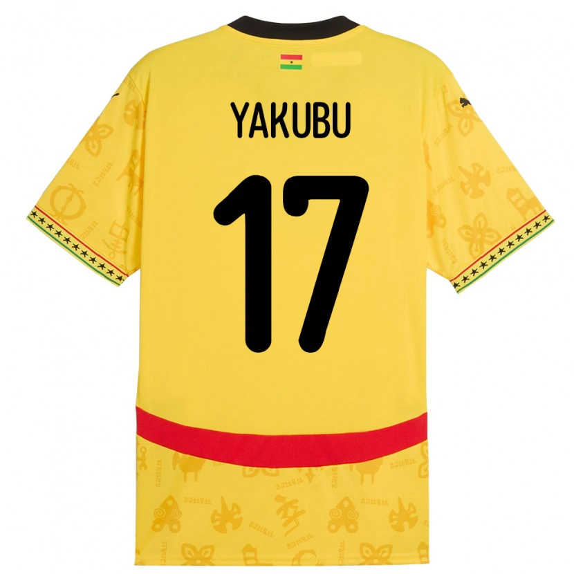 Danxen Bambino Maglia Ghana Mustapha Yakubu #17 Giallo Kit Gara Away 24-26 Maglietta