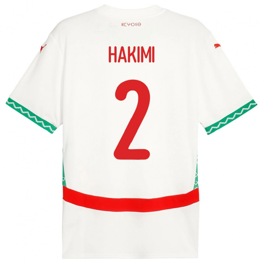 Danxen Bambino Maglia Marocco Achraf Hakimi #2 Bianco Kit Gara Away 24-26 Maglietta
