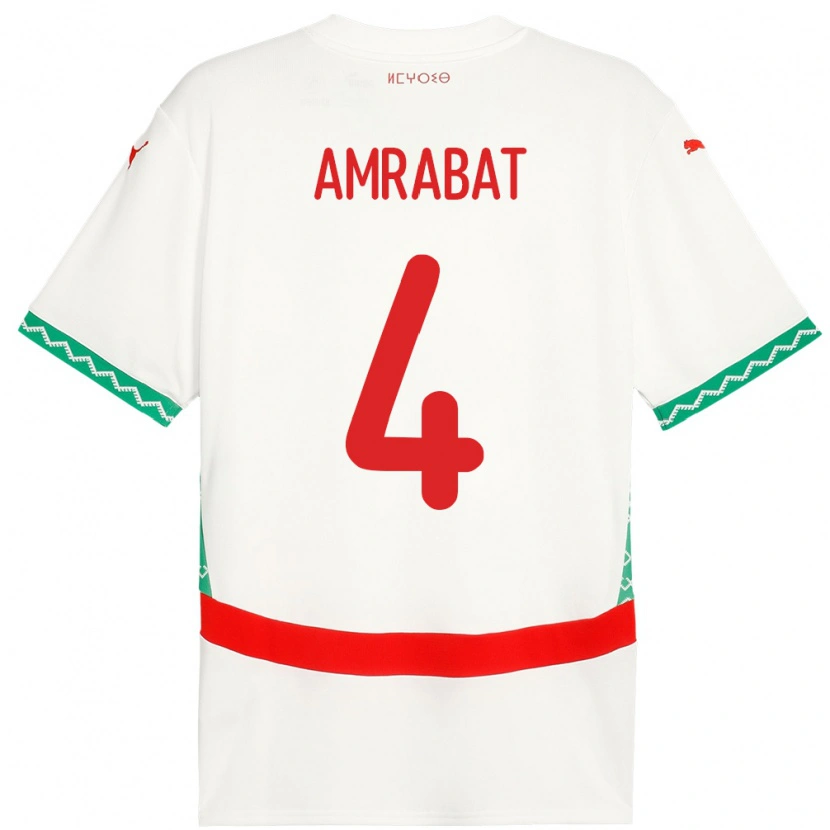 Danxen Bambino Maglia Marocco Sofyan Amrabat #4 Bianco Kit Gara Away 24-26 Maglietta