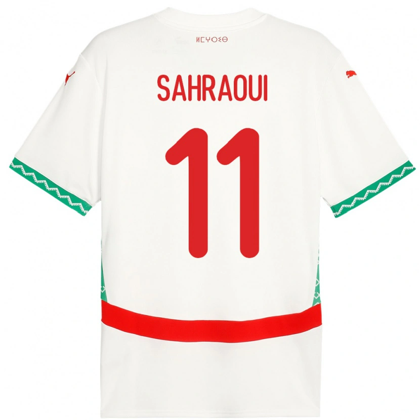 Danxen Bambino Maglia Marocco Osame Sahraoui #11 Bianco Kit Gara Away 24-26 Maglietta