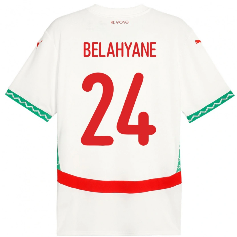 Danxen Bambino Maglia Marocco Reda Belahyane #24 Bianco Kit Gara Away 24-26 Maglietta
