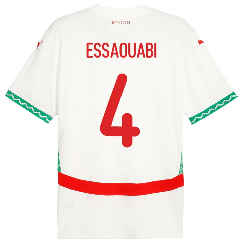 Danxen Bambino Maglia Marocco Hatim Essaouabi #4 Bianco Kit Gara Away 24-26 Maglietta
