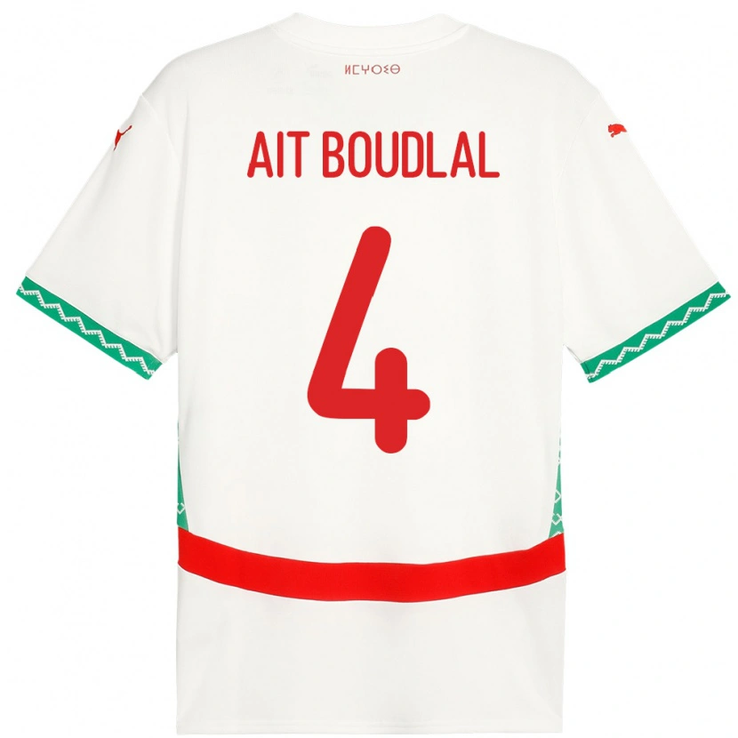 Danxen Bambino Maglia Marocco Abdelhamid Ait Boudlal #4 Bianco Kit Gara Away 24-26 Maglietta