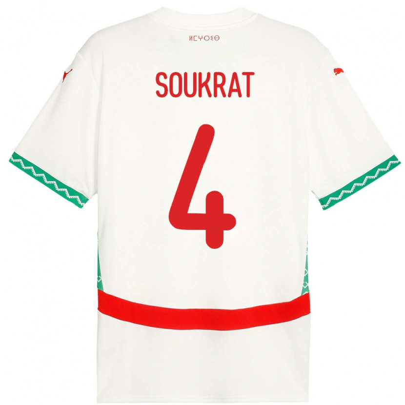 Danxen Bambino Maglia Marocco Bilal Soukrat #4 Bianco Kit Gara Away 24-26 Maglietta