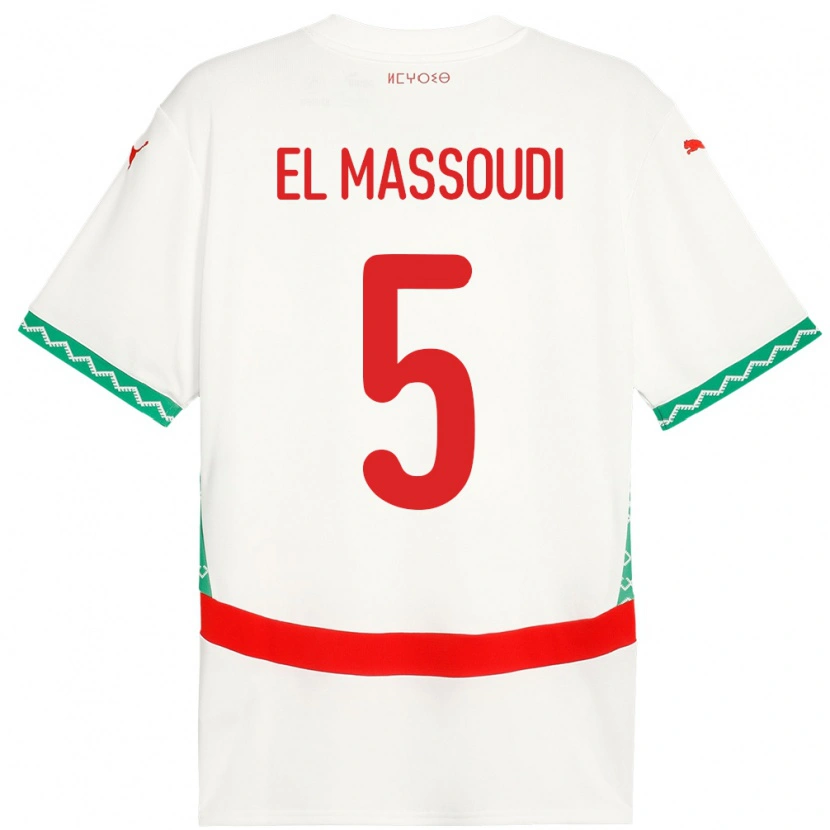 Danxen Bambino Maglia Marocco Nassim El Massoudi #5 Bianco Kit Gara Away 24-26 Maglietta