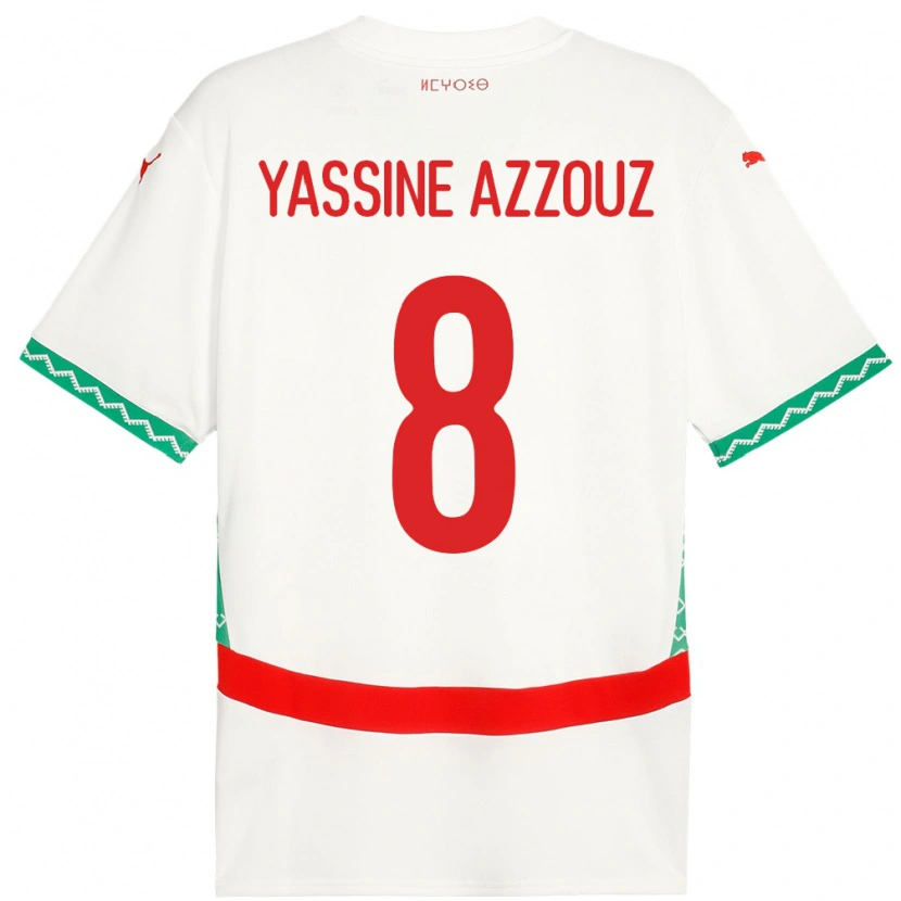 Danxen Bambino Maglia Marocco Mohamed Yassine Azzouz #8 Bianco Kit Gara Away 24-26 Maglietta