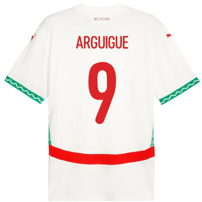 Danxen Bambino Maglia Marocco Ayman Arguigue #9 Bianco Kit Gara Away 24-26 Maglietta