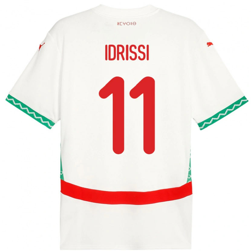 Danxen Bambino Maglia Marocco Yahya Idrissi #11 Bianco Kit Gara Away 24-26 Maglietta