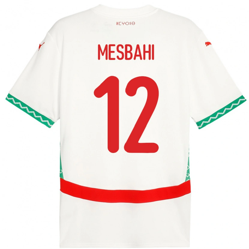 Danxen Bambino Maglia Marocco Hakim Mesbahi #12 Bianco Kit Gara Away 24-26 Maglietta