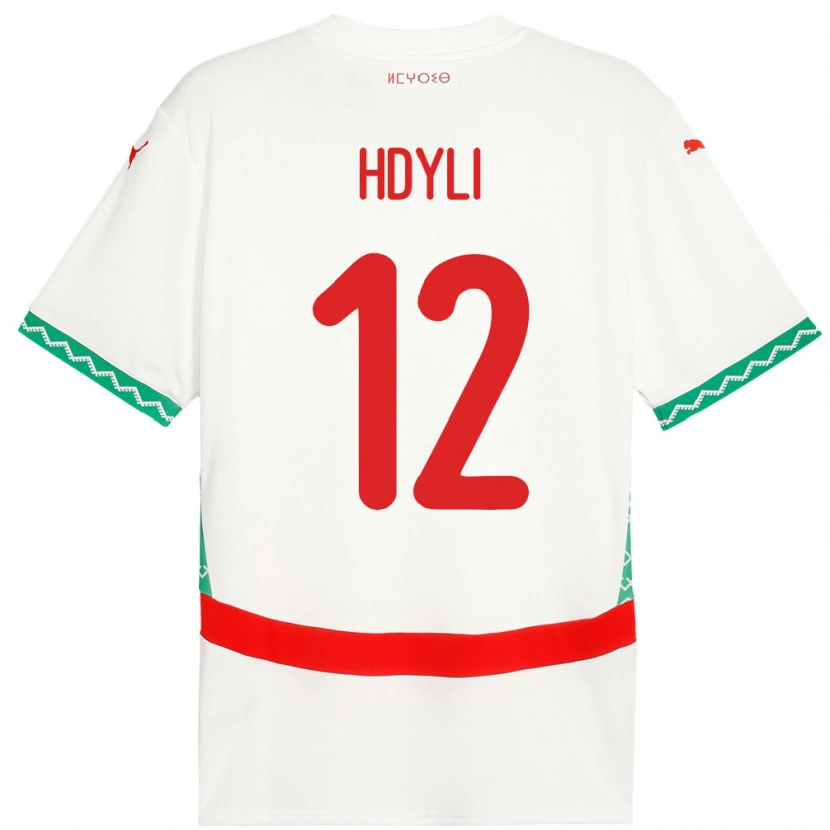 Danxen Bambino Maglia Marocco Ayoub Hdyli #12 Bianco Kit Gara Away 24-26 Maglietta