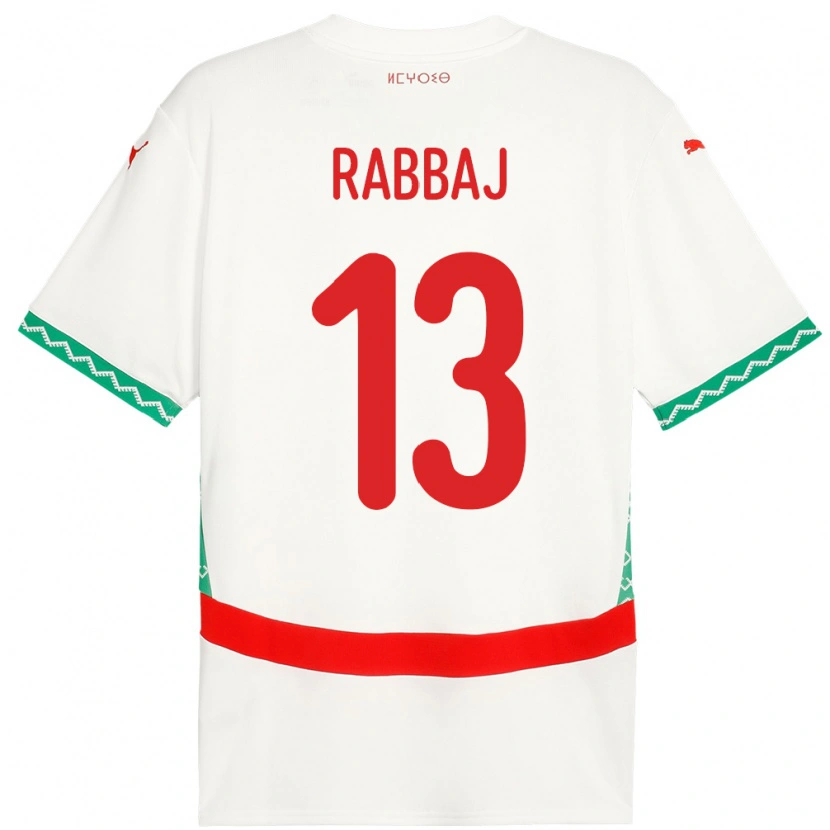 Danxen Bambino Maglia Marocco Yusuf Rabbaj #13 Bianco Kit Gara Away 24-26 Maglietta