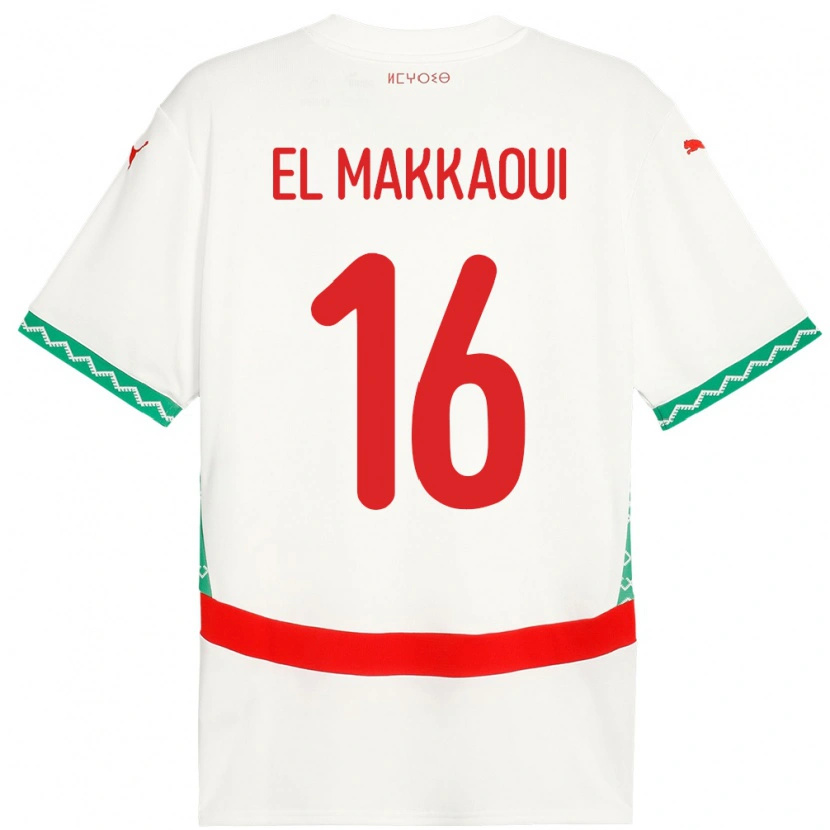 Danxen Bambino Maglia Marocco Anas El Makkaoui #16 Bianco Kit Gara Away 24-26 Maglietta