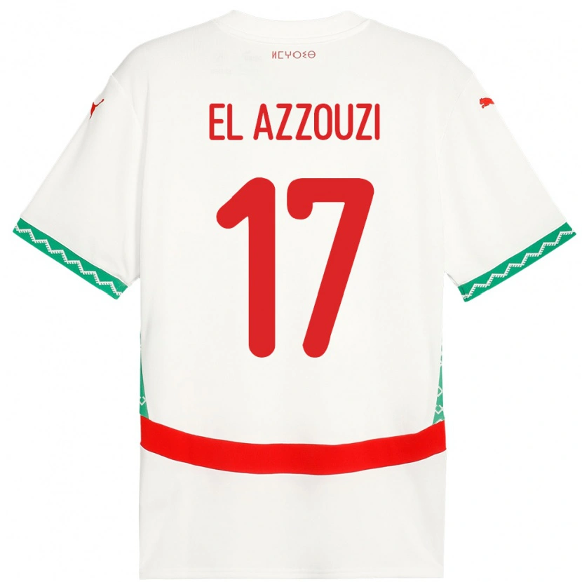 Danxen Bambino Maglia Marocco Oussama El Azzouzi #17 Bianco Kit Gara Away 24-26 Maglietta