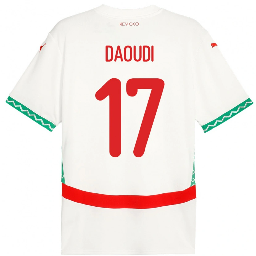 Danxen Bambino Maglia Marocco Abdelali Daoudi #17 Bianco Kit Gara Away 24-26 Maglietta