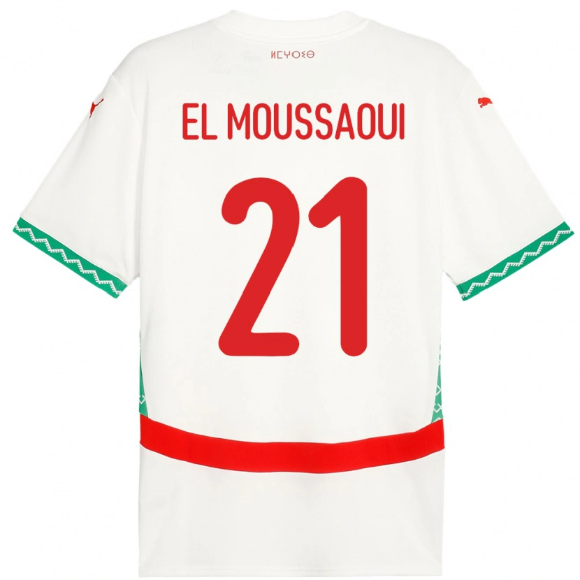 Danxen Bambino Maglia Marocco Tajeddine El Moussaoui #21 Bianco Kit Gara Away 24-26 Maglietta