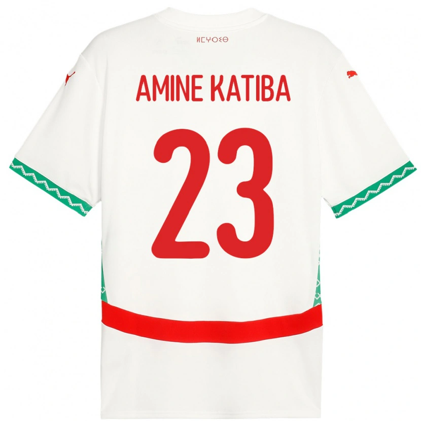 Danxen Bambino Maglia Marocco Mohamed Amine Katiba #23 Bianco Kit Gara Away 24-26 Maglietta