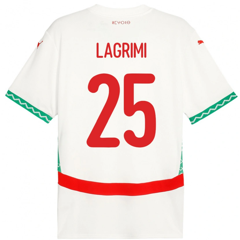 Danxen Bambino Maglia Marocco Ilyass Lagrimi #25 Bianco Kit Gara Away 24-26 Maglietta
