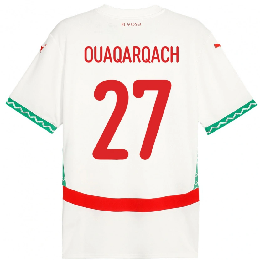 Danxen Bambino Maglia Marocco Abdelkader Ouaqarqach #27 Bianco Kit Gara Away 24-26 Maglietta