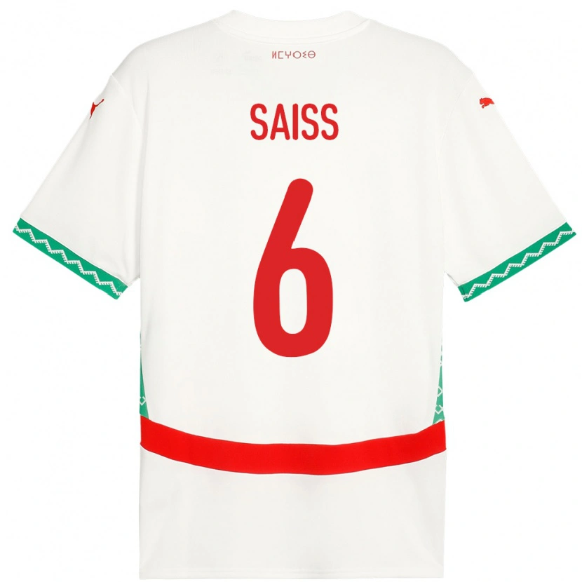 Danxen Bambino Maglia Marocco Romain Saiss #6 Bianco Kit Gara Away 24-26 Maglietta