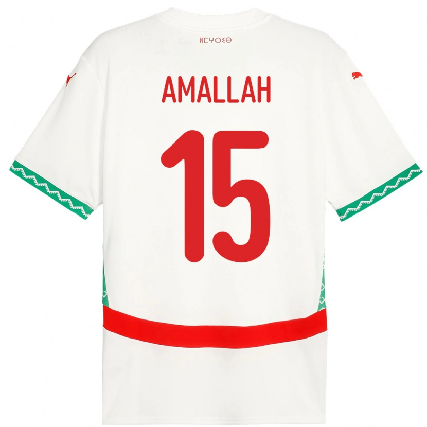 Danxen Bambino Maglia Marocco Selim Amallah #15 Bianco Kit Gara Away 24-26 Maglietta