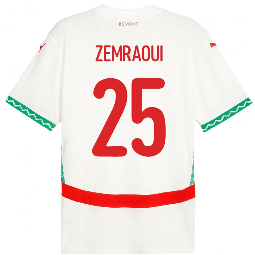 Danxen Bambino Maglia Marocco Oussama Zemraoui #25 Bianco Kit Gara Away 24-26 Maglietta
