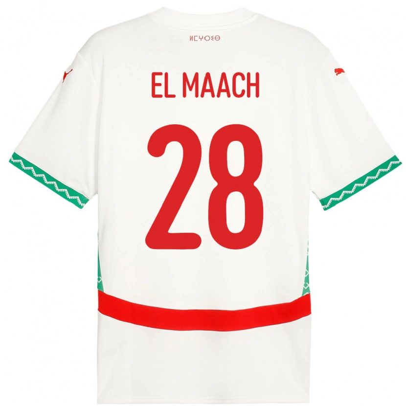 Danxen Bambino Maglia Marocco Fouad El Maach #28 Bianco Kit Gara Away 24-26 Maglietta