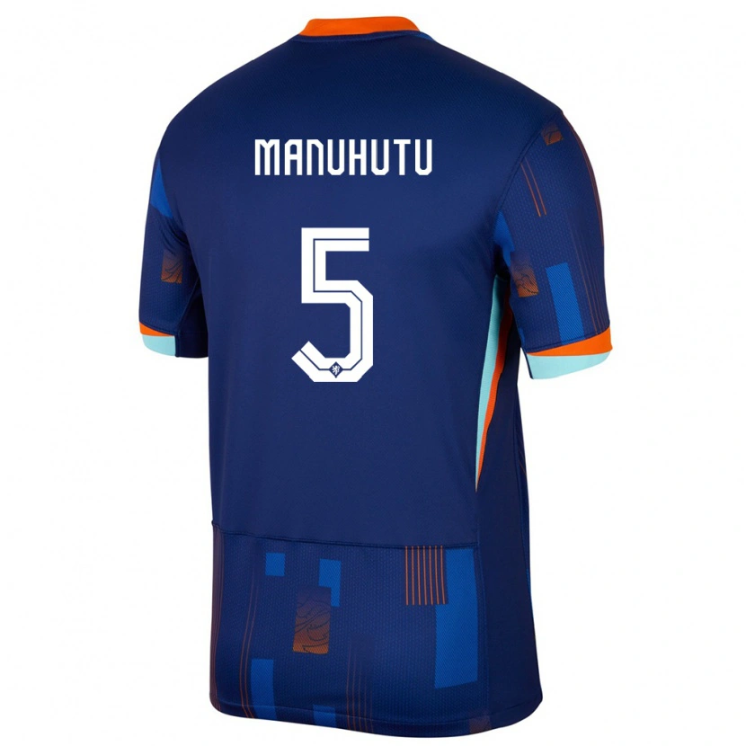 Danxen Bambino Maglia Paesi Bassi Rivas Manuhutu #5 Blu Kit Gara Away 24-26 Maglietta