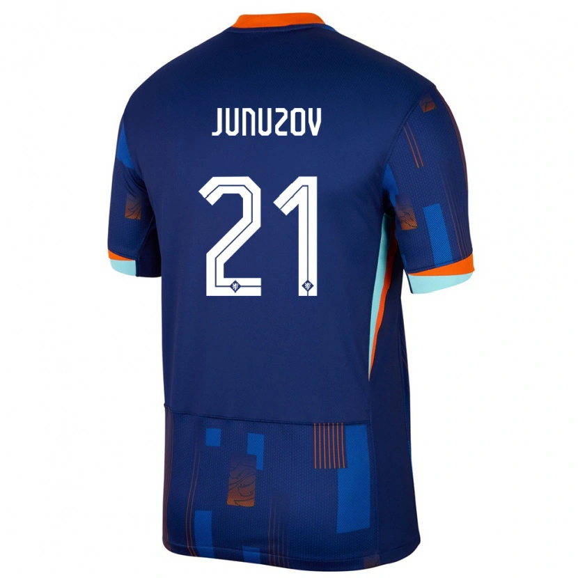 Danxen Bambino Maglia Paesi Bassi Melih Junuzov #21 Blu Kit Gara Away 24-26 Maglietta