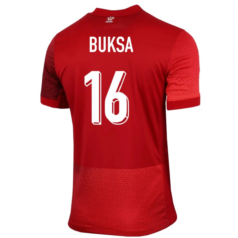 Danxen Bambino Maglia Polonia Adam Buksa #16 Rosso Kit Gara Away 24-26 Maglietta