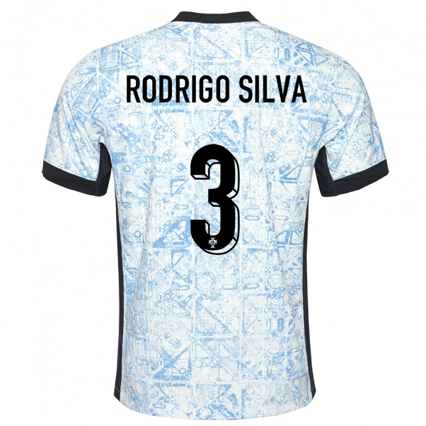 Danxen Bambino Maglia Portogallo Rodrigo Silva #3 Crema Blu Kit Gara Away 24-26 Maglietta