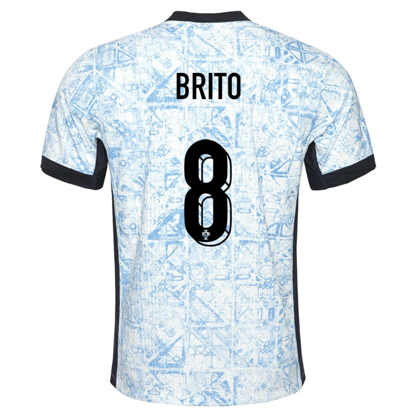 Danxen Bambino Maglia Portogallo João Brito #8 Crema Blu Kit Gara Away 24-26 Maglietta