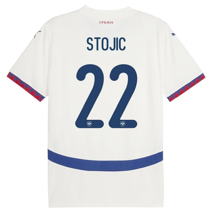 Danxen Bambino Maglia Serbia Nemanja Stojic #22 Bianco Kit Gara Away 24-26 Maglietta