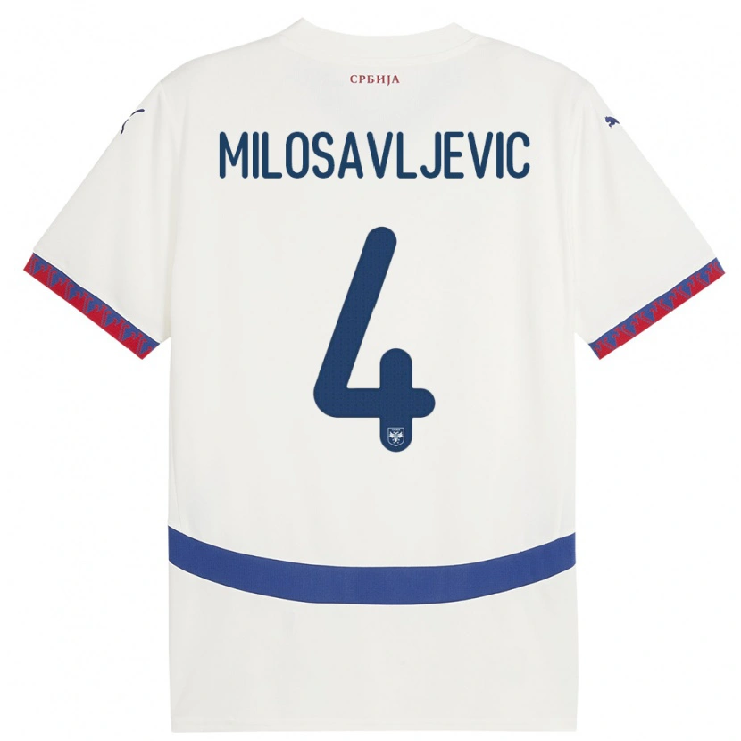 Danxen Bambino Maglia Serbia Veljko Milosavljevic #4 Bianco Kit Gara Away 24-26 Maglietta