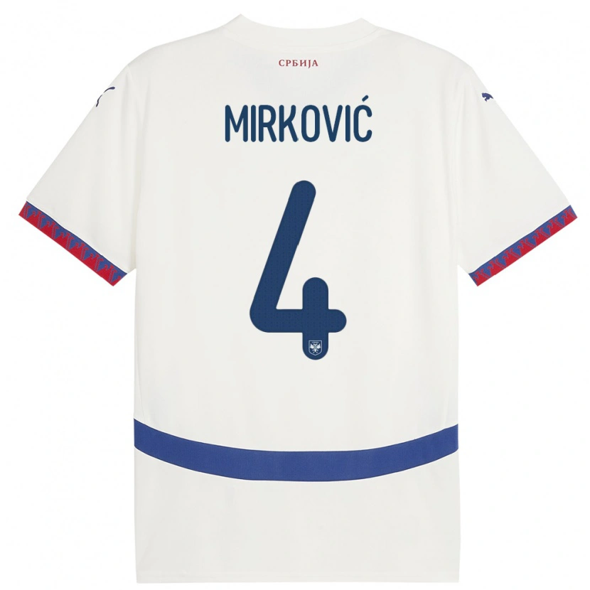 Danxen Bambino Maglia Serbia Nemanja Mirković #4 Bianco Kit Gara Away 24-26 Maglietta