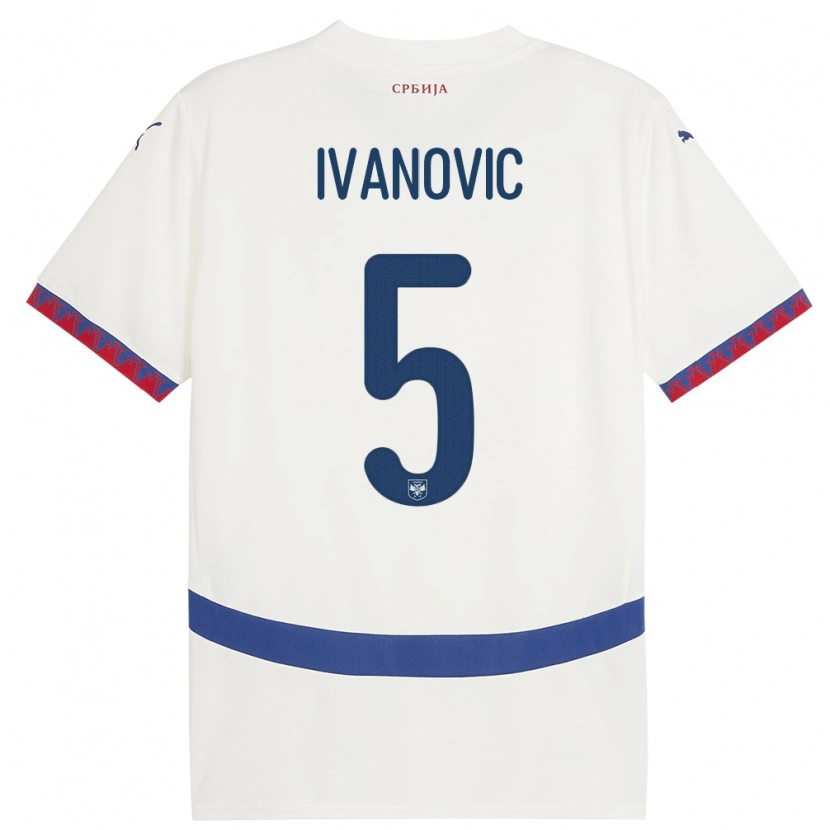 Danxen Bambino Maglia Serbia Mijat Ivanovic #5 Bianco Kit Gara Away 24-26 Maglietta