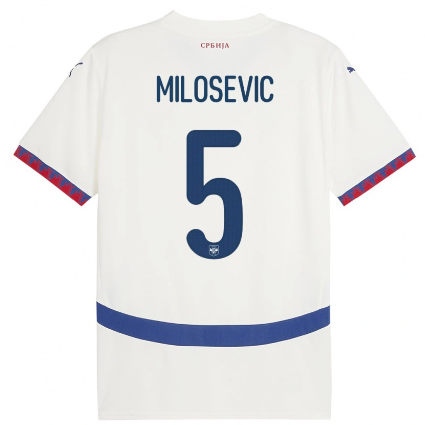 Danxen Bambino Maglia Serbia Jovan Milosevic #5 Bianco Kit Gara Away 24-26 Maglietta