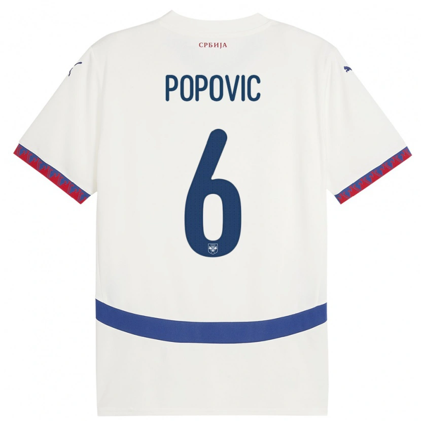 Danxen Bambino Maglia Serbia Andrej Popovic #6 Bianco Kit Gara Away 24-26 Maglietta