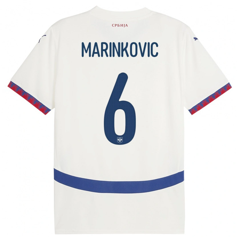 Danxen Bambino Maglia Serbia Vojin Marinkovic #6 Bianco Kit Gara Away 24-26 Maglietta