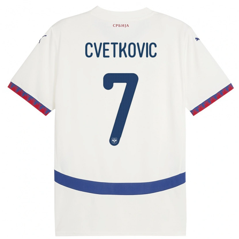 Danxen Bambino Maglia Serbia Mihajlo Cvetkovic #7 Bianco Kit Gara Away 24-26 Maglietta
